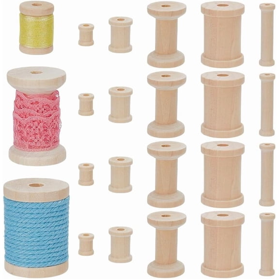 20Pcs 5 Styles Wooden Spools for Crafts 0.6-2 Inch Unfinished Wood Spool Wire Weaving Bobbins Empty Wood Sewing Bobbins Embroidery Thread Spool for Sewing Machines Wire Thread Cord Projects Colorful