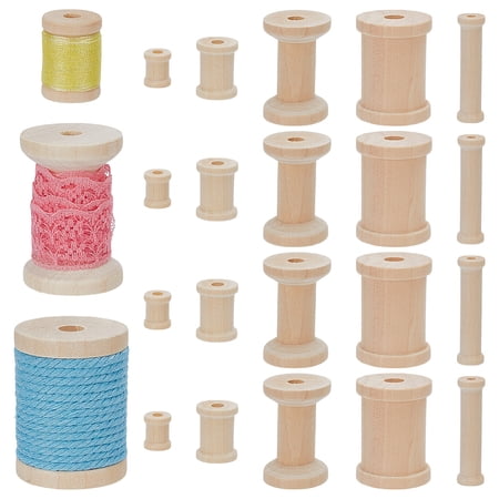 20Pcs 5 Styles Wooden Spools for Crafts 0.6-2 Inch Unfinished Wood Spool Wire Weaving Bobbins Empty Wood Sewing Bobbins Embroidery Thread Spool