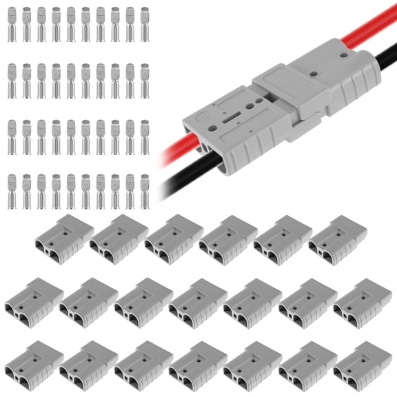 20Pcs 50A Battery Connector Kit 2 Pin Quick Connect Disconnect Plug with 40Pcs Silver Plated Copper Terminal 600V Heavy Duty Battery Quick Connector for EV Forklift Solar Power System
