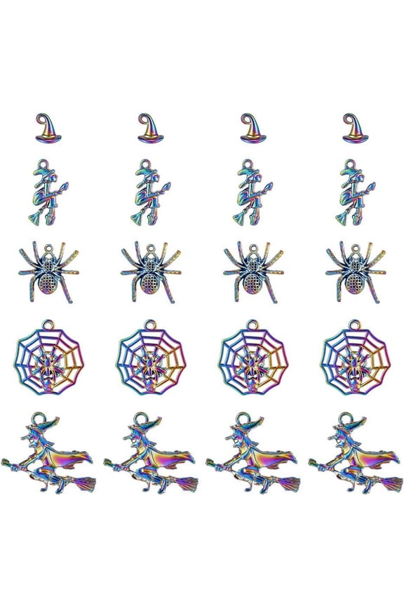 20Pcs 5Style Rainbow Color Charms Spider Pendants Plated Alloy Pendants