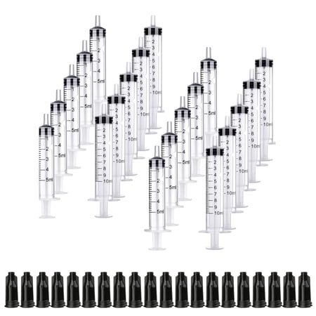 20Pcs 5ml 10ml Plastic Syringe with Caps, Multiple Uses Measuring Syringe Tools for Scientific Labs Measurement, Measuring, Dispensing, Watering, Refilling