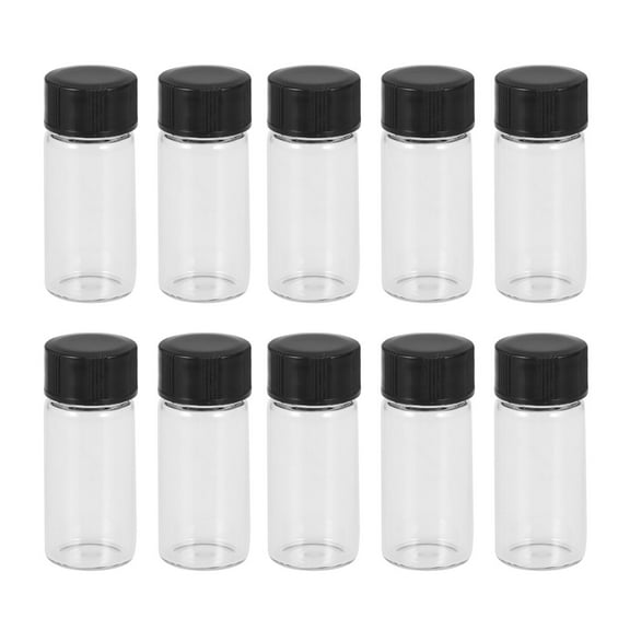 MLINS 20 Pieces 5ml Glass Bottles with Black Lids for Storing Things Small Transparent Sealed Storage