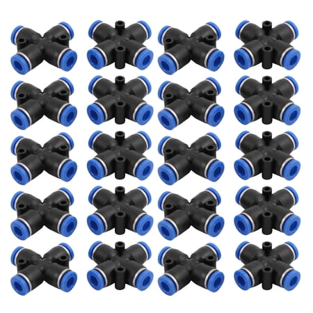 20Pcs 6mm Dia 4 Ways Hose Pneumatic Air Quick Fitting Push In Connector Black