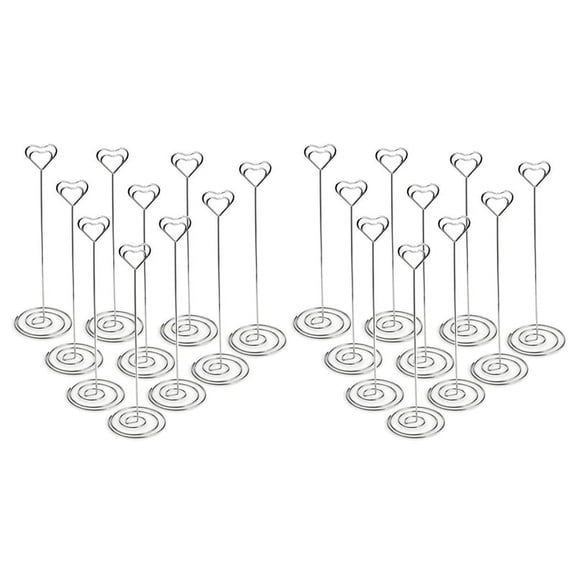 20Pcs 8.6 Inch Tall Place Card Holders Heart Shape Table Number Holder Stands Picture Photo Note Memo Clip for Wedding