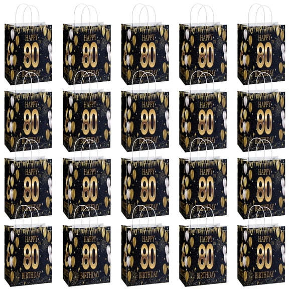 20Pcs 80th Birthday Theme Party Bags, Party Favor Bags,Birthday Party Decorations, With Handles Favor Bags Candy Gift Bags for Adults Birthday Party