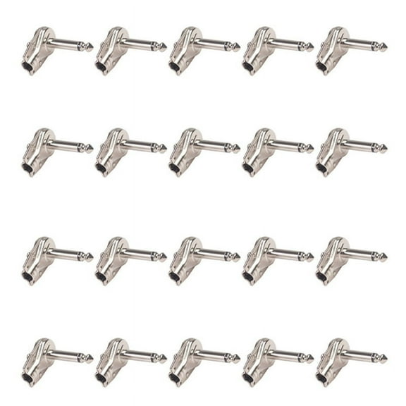 20Pcs 90Degree Right Angle 6.35 mm Mono 2 Pole Jack Plug 6.35mm Guitar Phono Pancake 1/4 Inch Connector,Silver,20 x Guitar Audio Cable Connector,Silver