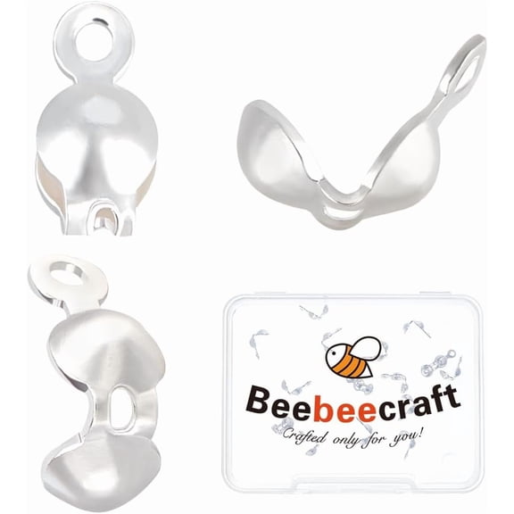 20Pcs 925 Sterling Silver Bead Tips Knot Covers Clamshell Crimp Tips Beads Fold-Over Bead Covers Ends Caps for DIY Bracelets Necklaces (2.5mm Cup) for making