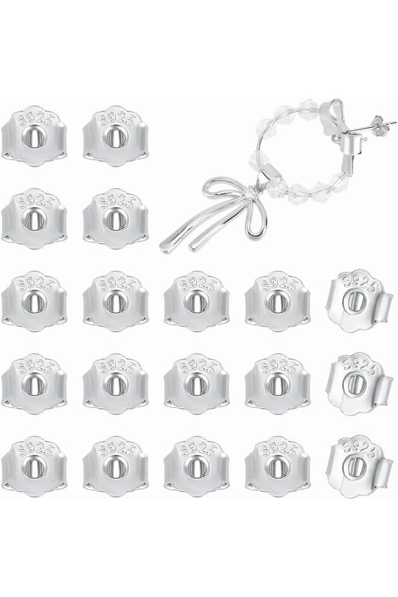 20Pcs 925 Sterling Silver Earring Backs Replacements Butterfly Earring Backs Platinum Plated Ear Nuts Secure Safety Locking Stoppers for Ear Posts