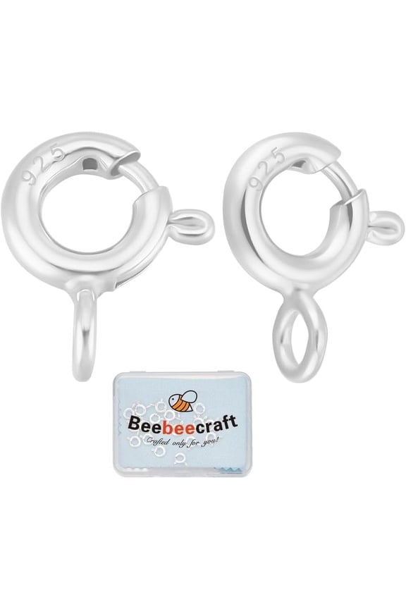 20Pcs 925 Sterling Silver Necklace Clasp Small Round Spring Clasps and Closures 6mm Jewellery Ring Clasp Connector Findings for Jewelry Making Necklaces Bracelets Supplies DIY Crafts Metal Silver