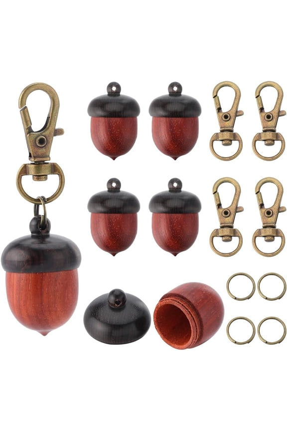 20Pcs Acorn Keychain Making Kits DIY 5 Sets Thanksgiving Day Acorn Box Pendants Keychains Openable Screw Cap Natural Wood Nut Box Pendant Split Jump Rings Lobster Clasps for Key Chains Brown