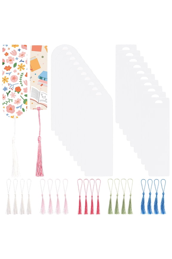 20Pcs Acrylic Book Mark Blanks Clear Bookmark Kit Bulk Transparent Rectangle Semicircle Blank Pendant Decoration Book Markers with 20Pcs Tassels