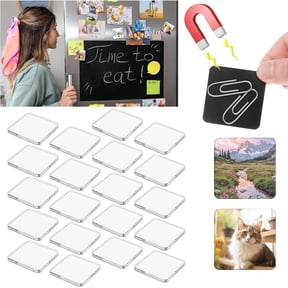20Pcs Acrylic DIY Fridge Magnets Set with Adhesive Backing, 2"x2"x0.16" Clear Magnet Photo Frames Holder with Adhesive Backing, Square Magnetic Photo Frames for Refrigerator, Mini Clear Picture Frame