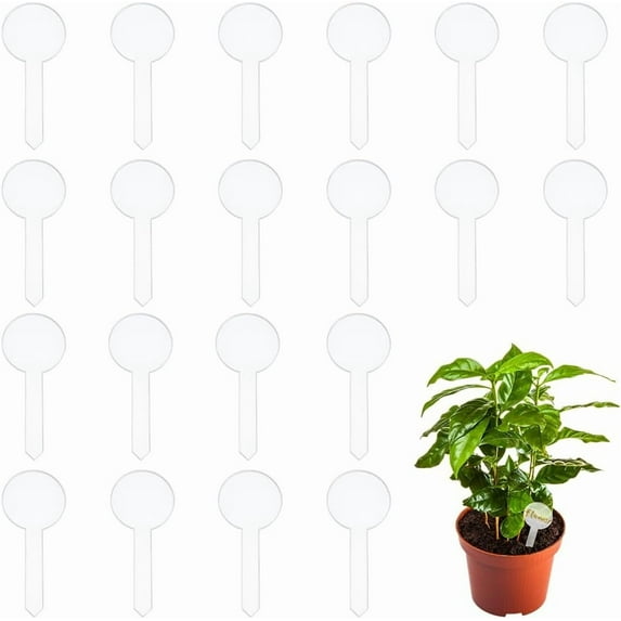 20Pcs Acrylic Plant Labels Transparent Round Blank Plant Tags DIY for Marking Waterproof Reusable Plant Sign Blanks Name Plate DIY for Plants Garden Decoration 3.5x1.5 inches