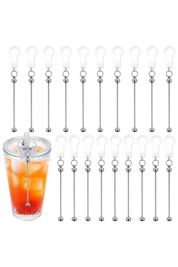 20Pcs Acrylic Straw Charms wtih Iron Bar for Beadable Platinum 120mm