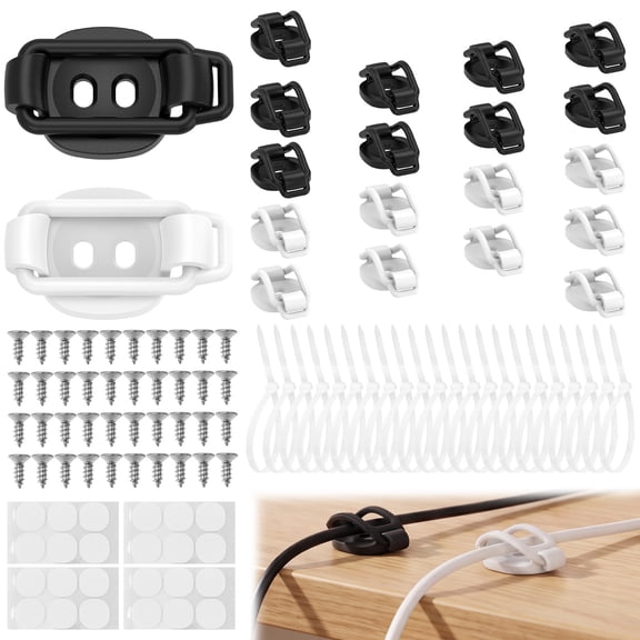 20Pcs Adhesive Cable Clip with Elastic Loop, Cord Organizer for Desk Cable Management, Charger Cord Holder for Nightstand