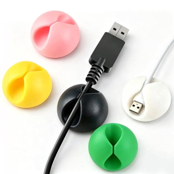 20Pcs Adhesive Cable Clips, 5 Mixed Colors Cord Organizer, Self-Adhesive Wire Management Holder for Desk Nightstand Office Charger Cables