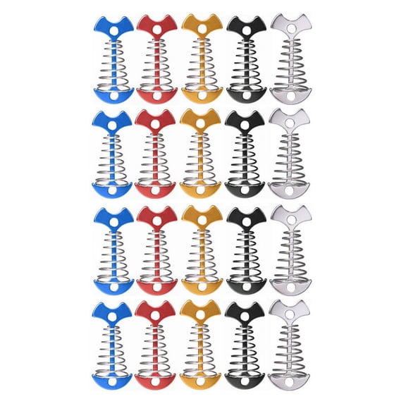 20Pcs Adjustable Plank Floor Spring Anchor Tent Pegs Buckle Outdoor Awning Deck Fixed Nails Camping Tent Hooks,20 x Fishbone Anchor,random colors