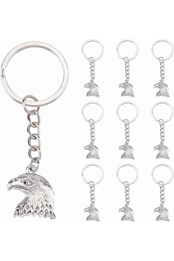20Pcs Alloy Eagle Keychains with Iron Rings Mixed Color 87mm for DIY