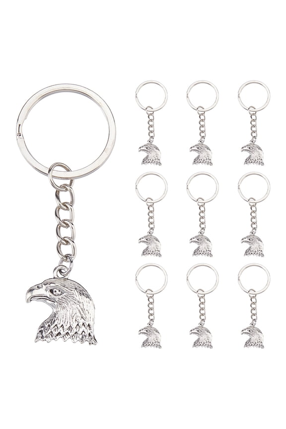 20Pcs Alloy Eagle Keychains with Iron Rings Mixed Color 87mm