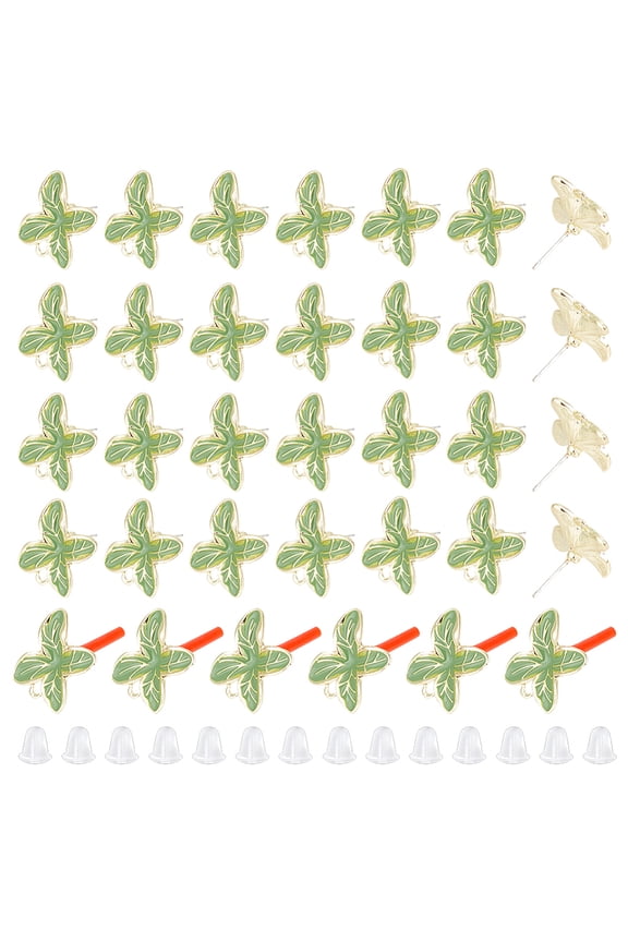 20Pcs Alloy Enamel Leaf Stud Earring Finding with 925 Sterling Silver Pin Loop with 50Pcs Plastic Ear Nuts Lime Green 18.5x15.5mm Hole: 2mm Pin: 0.9mm