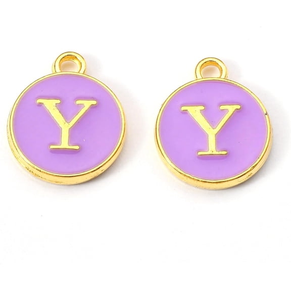 20Pcs Alloy Enamel Letter Charms Flat Round with Alphabet Pendant Charm Medium Purple Pendant Ornament for Necklace Bracelet Jewelry Making Letter.Y 14x12x2mm Hole: 1.5mm
