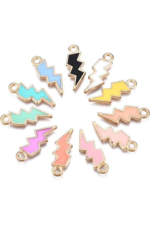 20Pcs Alloy Enamel Lightning Bolt Pendants Light Gold Lightning Bolt Pendant Charm Mixed Color Jewelry Findings Creative Craft