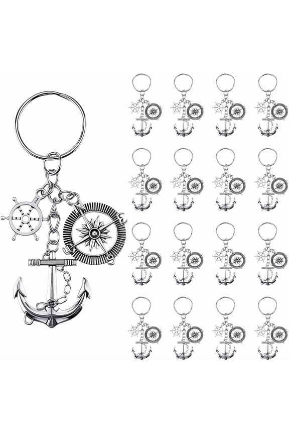 20Pcs Alloy Keychain with Iron Findings Silver Platinum Anchor Helm 8.5cm for DIY