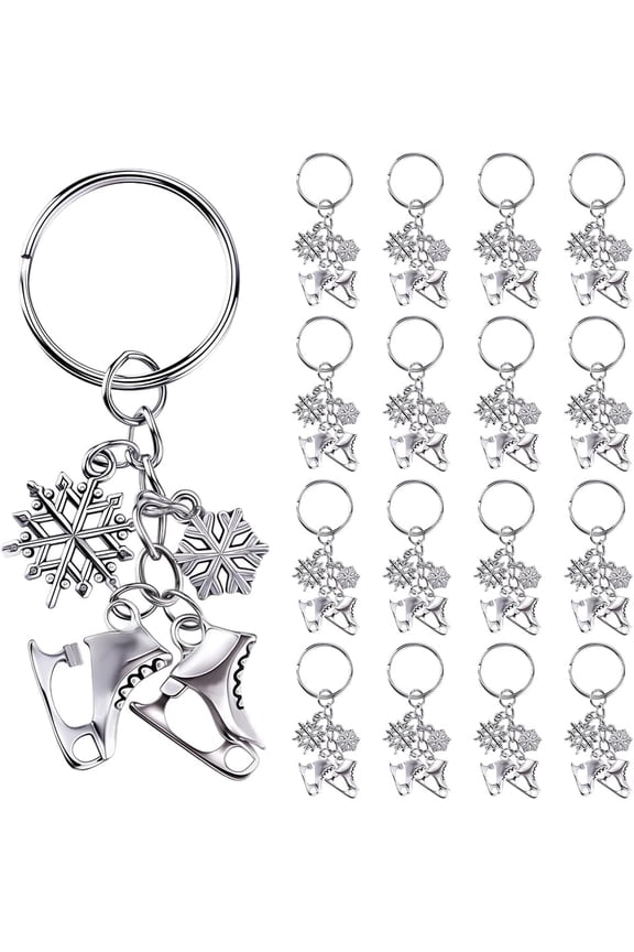20Pcs Alloy Keychain with Iron Findings Silver Platinum Snowflake 7.5cm. for DIY