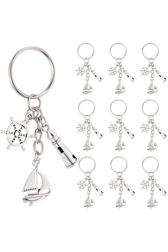 20Pcs Alloy Keychain with Iron Rings Ocean Theme Platinum 75mm 20pcs/set
