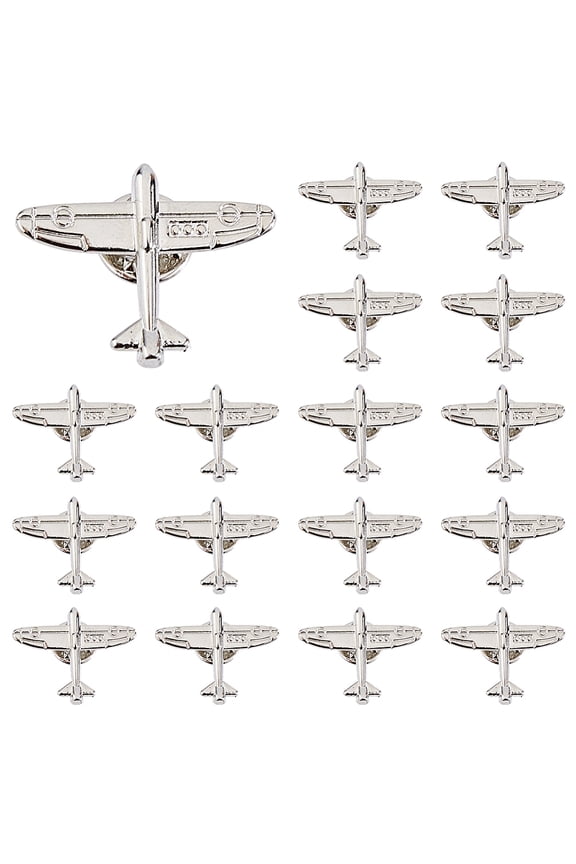 20Pcs Alloy Lapel Pin Airplane Brooch Pin Airplane Decorative Metal Pins Flight Appreciation Gifts Bulk Aircraft Brooch for Hat Jacket Backpack Accessories Jewelry 30x24mm Platinum