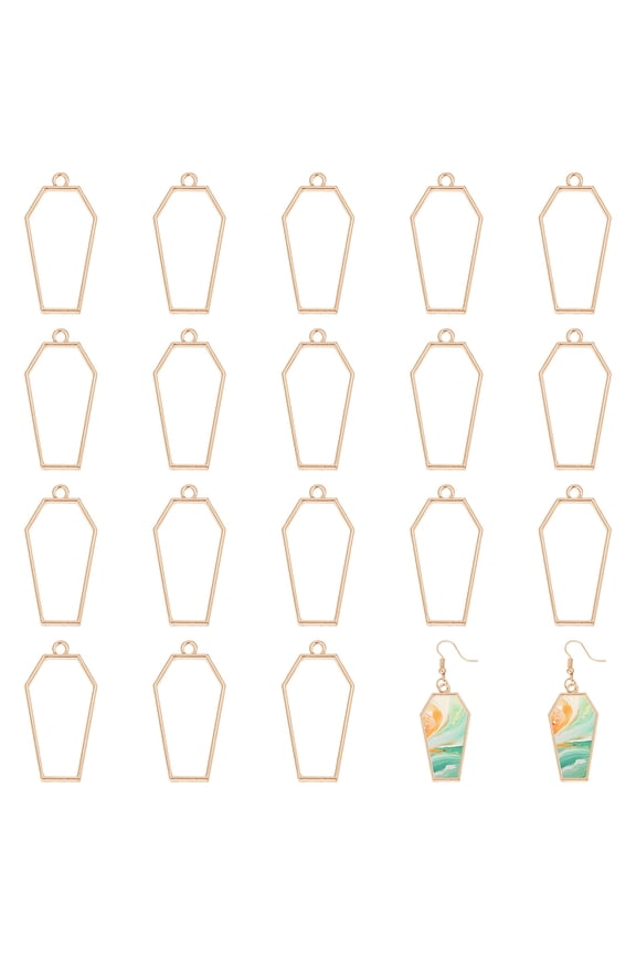20Pcs Alloy Open Back Bezel Pendants for Resin Epoxy Resin Jewelry Making Polygon Golden 42x21x2mm Hole: 2.5mm for DIY