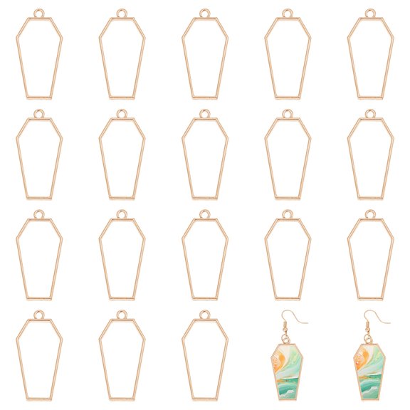 20Pcs Alloy Open Back Bezel Pendants for Resin Epoxy Resin Jewelry Making Polygon Golden 42x21x2mm Hole: 2.5mm