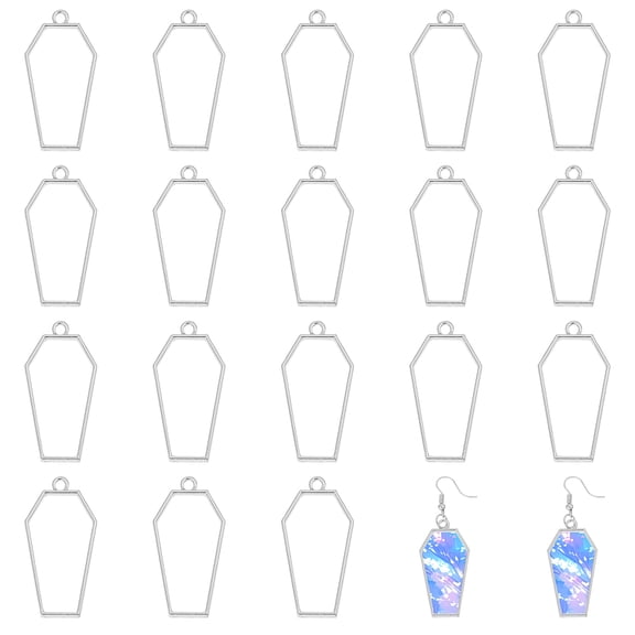 20Pcs Alloy Open Back Bezel Pendants for Resin Epoxy Resin Jewelry Making Polygon Platinum 42x21x2mm Hole: 2.5mm