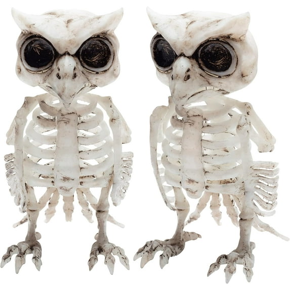 SCS Direct Owl Skeleton Decoration (2 Pack) - 6.5" Long - Weather Resistant for Indoor/Outdoor - Upgrade Your Fall Graveyard Haunted House Party Props, Decor