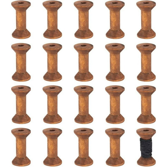 20Pcs Antique Wooden Empty Spools 1.57"/ 40mm Empty Thread Spools Wooden Ribbon Spools Bobbins for Wire Weaving Arts DIY Wood Projects