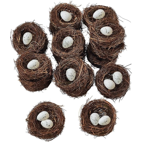 20Pcs Artificial Bird Nest Wicker Bird Nest Small Birdhouse 3.15x1.38 inch Roosting Pocket Wildlife Natural Weave Rattan Outdoor Perch Hut Garden