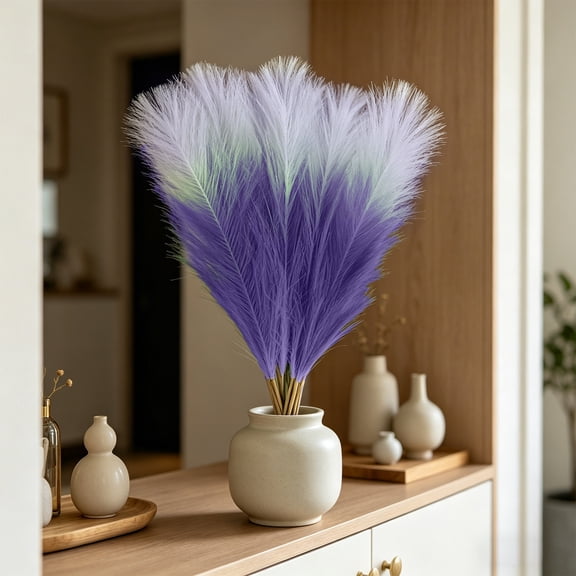 20Pcs Artificial Pampas Grass, 21.6 Inch Faux Dried Natural Reed Soft Fluffy Design, Boho Floral Bouquet, Vase Ornament for Home Living Room Wedding Centerpiece Decor