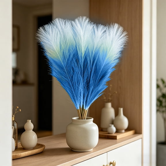 20Pcs Artificial Pampas Grass, 21.6 Inch Faux Dried Natural Reed Soft Fluffy Design, Boho Floral Bouquet, Vase Ornament for Home Living Room Wedding Centerpiece Decor