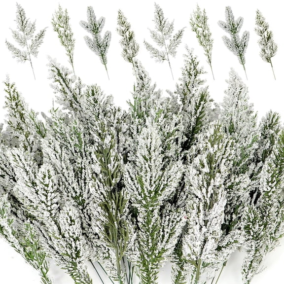 20Pcs Artificial Pine Branches, 12" Faux Pine Stems Cedar Leaves Needle Sprigs Plastic Fake Christmas Greenery Pine Picks for Xmas Tree Wreaths Garlands DIY Accessories Home Decor (Green, 4 Styles)