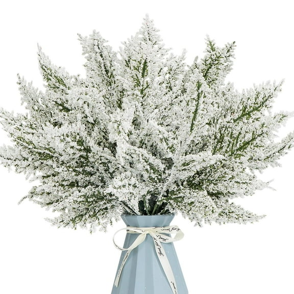 20Pcs Artificial Pine Needles Branches, 12.4" Snow Christmas Greenery Stems Green Plants Fake Pine Sprigs Faux Pine Leaves Picks Crafts Sprays for Xmas Holiday Wedding Home Wreath Decor