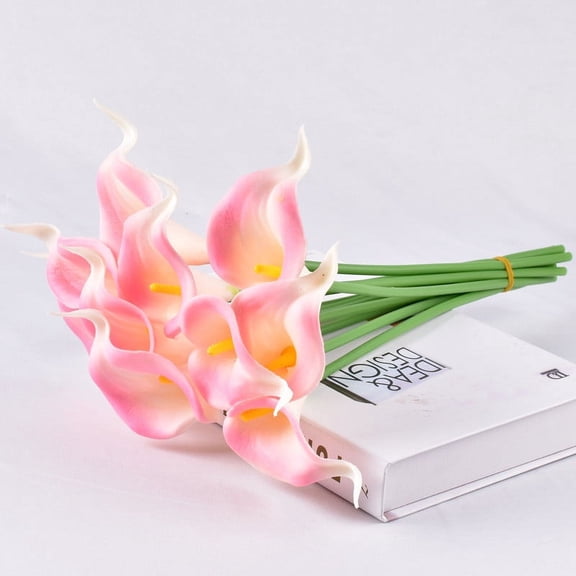 20Pcs Artificial Pink Calla Lily Flower Real Touch Silk Floral with Long Stem Bouquet Bulk Decor for Wedding Bride Shower Blessing Gift Home Spring Outside Garden Patio Vase Mother's Day