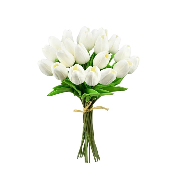 20Pcs Artificial Tulips Flowers Fake Faux Pu Tulip Bouquet Real Touch Flower Arrangement For Home Room Office Party Wedding Decoration Excellent Gift Idea For Mothers Day,Spring Home Decor(White)