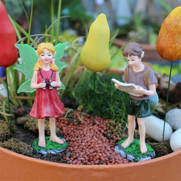 Fairy Garden Accessories,Fairy Garden Explorer Fairy Statue,Glow In The Dark Fairy Boy and Girl Statue,Fairy Adventurer Figurines Garden Decor,Gift Ideas