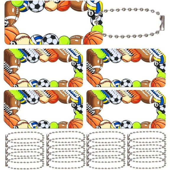 20Pcs Ball Game Sport Write-on ID Bag Tags Label Basketball Theme Rectangle Writable Name Tag Pendant for Backpack Lunchbox Soccer Ball Blank Tag Ornament with Hole for Baggage Travel Suitcase