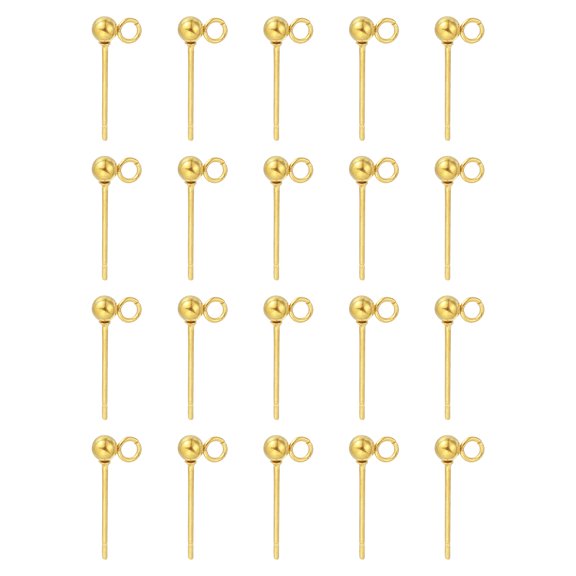 20Pcs Ball Post Stud Earrings, 15x3mm Round Ear Pin with Vertical Loop, Gold