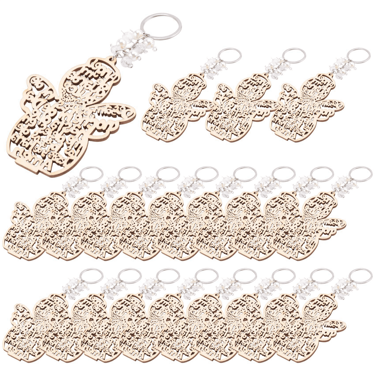 20Pcs Baptism Angel Key Ring Wood Keychain Favor Baptismal Souvenirs ...
