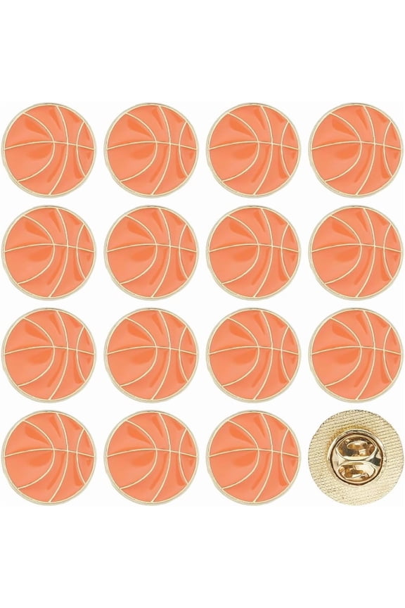 20Pcs Basketball Pins Sport Enamel Pins with Clutch Alloy Orange Small Round School Ball Team Logo Metal Lapel Brooches Accessories