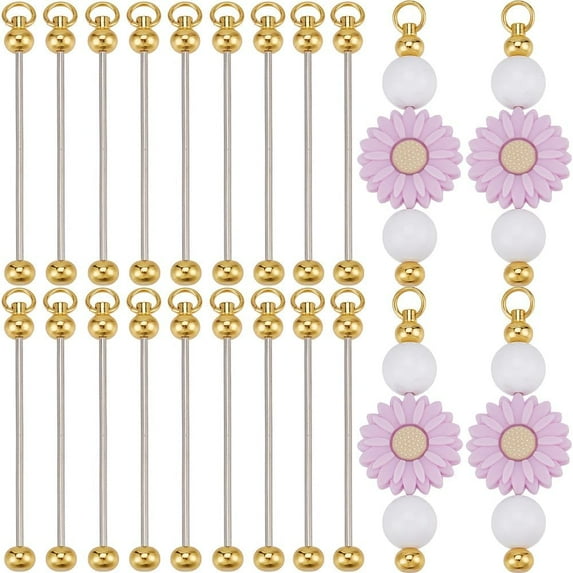 20Pcs Beadable Keychain Bars Keychain Bead Blanks Beadable Keychains Bar Keychain Beadable Keychain Beads Gold Beaded Keychain for Jewelry Making Charms DIY Key Chain Projects Supplies