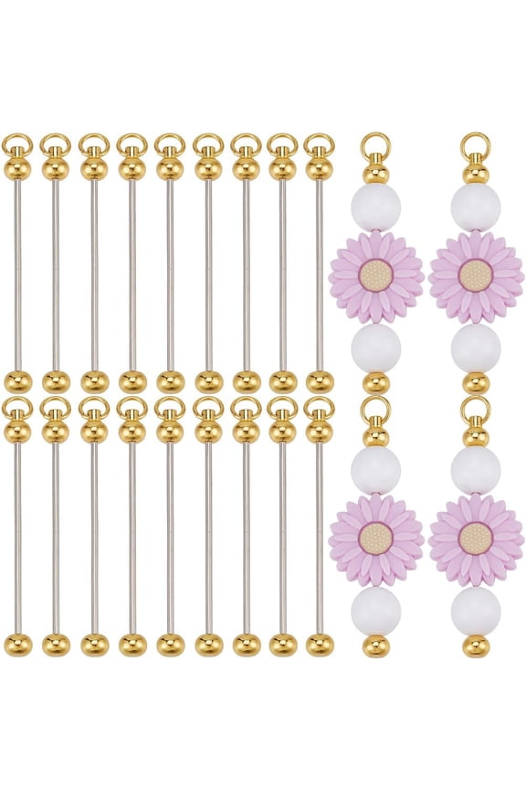 20Pcs Beadable Keychain Bars Keychain Bead Blanks Beadable Keychains Bar Keychain Beadable Keychain Beads Gold Beaded Keychain for Jewelry Making Charms DIY Key Chain Projects Supplies