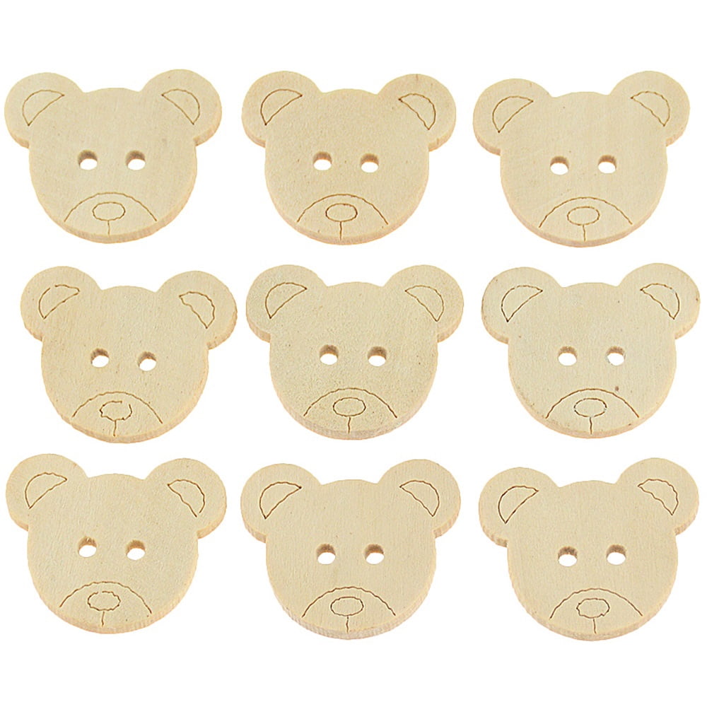 20Pcs Bear Shape Wooden Charms 2 Holes Sewing Buttons for DIY Hand-made Accessories Cloth Decorations 13x11mm/16x18mm/20x25mm